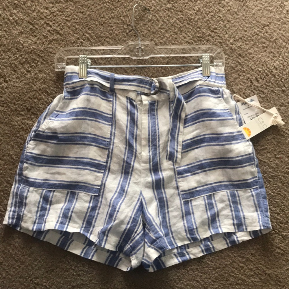 Blue and white 100% linen shorts